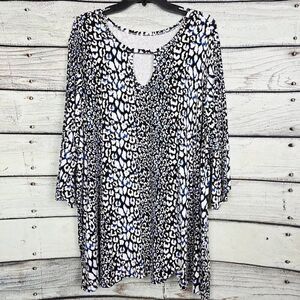 Jessica London Black White Blue Animal Print Tunic Top 30/32